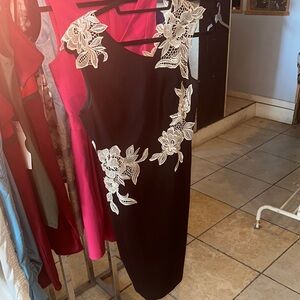 Karen Millen Black and White Embellished Halter Midi Dress